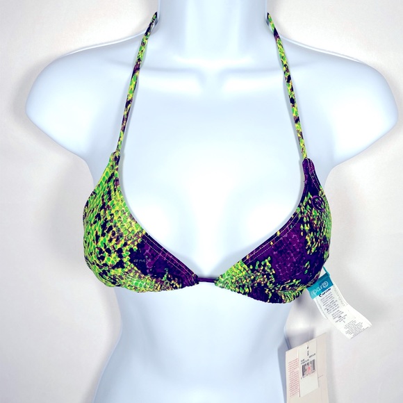 Rip Curl Purple Green Snake Skin Size Small Triangle Bikini Top - Picture 1 of 8